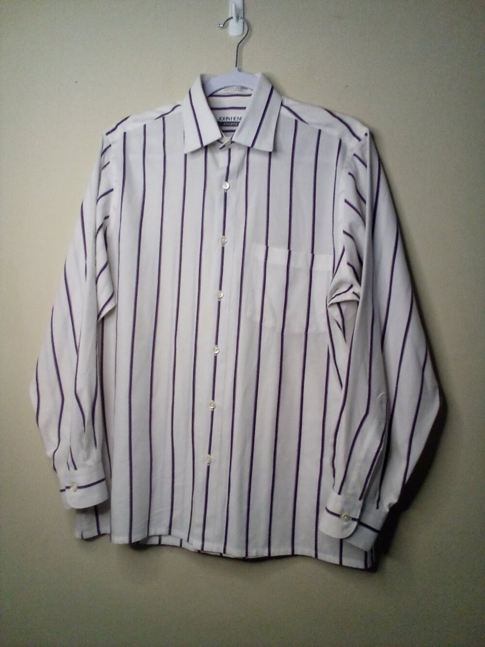 John Henry Shirt Men 15 32-33 Long Sleeve Button Up Athletic Fit Stripe White